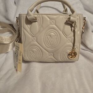 Cream Quilted Top-Handle Women’s Bag with Gold Accent